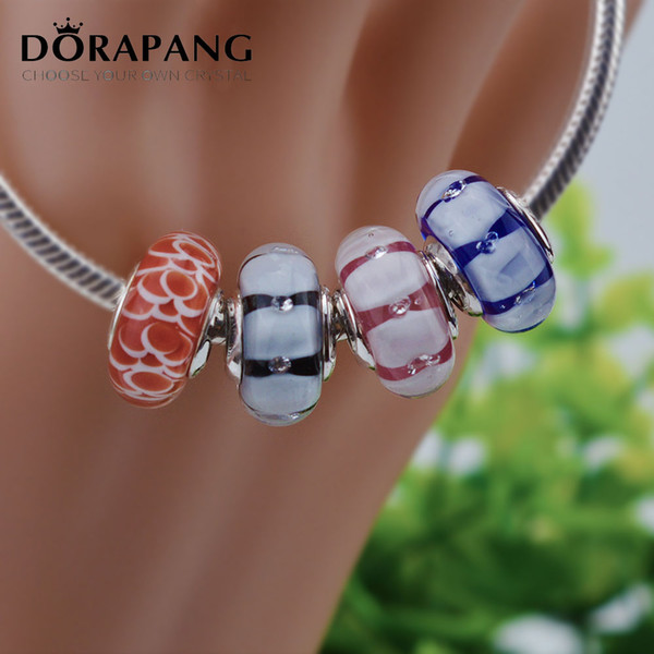 DORAPANG 2017 NEW 925 Sterling Silver Handmade Jewelry Pink triangle Murano Glass Beads Fit European DIY Bangle Charm Bracelets & Necklace