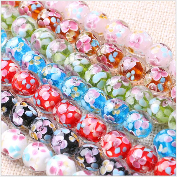 Wholesale Lampwork Glass Beads for Making Charm Bracelets Necklace Decoration Petals Flower Designs Round Jewelry Beads Supplies