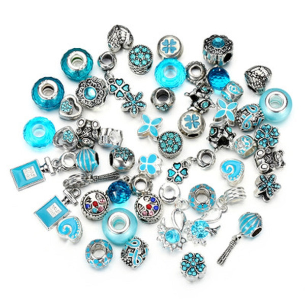 50PCS Mix Style Glass Alloy Loose Beads European Crystal Glass Hole Beads Charm Fit For Bracelet Necklace Jewerly Accessories DHL FREE