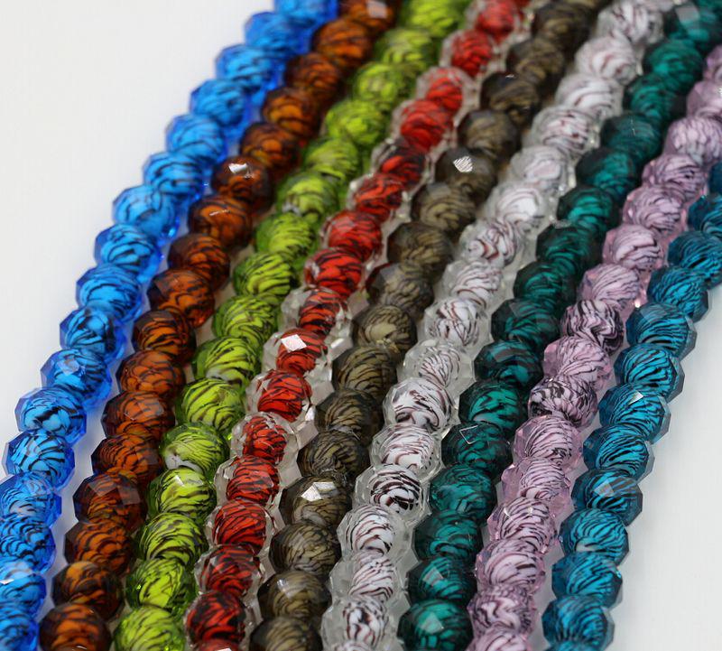 Hot ! 80Pcs Leopard Print Inside Faceted Rondelle Glass Beads 12MM 9- color (125)