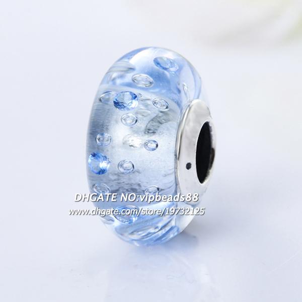 2017 NEW S925 Sterling Silver Fashion jewelry Light blue CZ ice crystal Murano Glass Beads Fit European DIY pandora Charm Bracelets