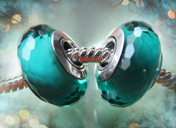 2pcs Teal Faceted Murano Glass Beads Charms Fits For Pandora Bracelet