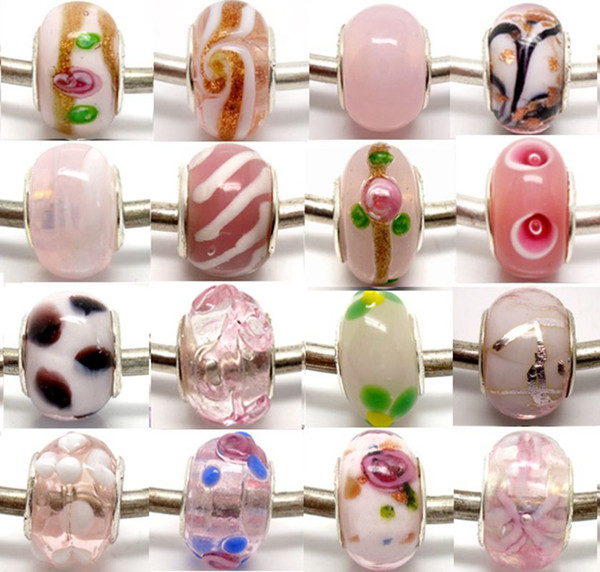 100pcs mixed Pink Murano Lampwork Glass Beads for Jewelry Making Loose Charm DIY Beads for European Bracelet Wholesale in Bulk Low Price