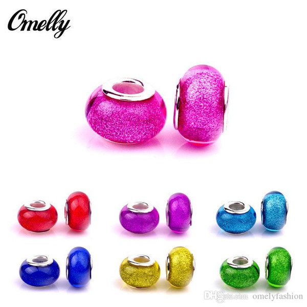 Silver Filled Bead Handmade Murano Loose Glass Pan Bead Charms European Beads diy Pdora Bracelet Wholesale in Bulk Omelyfashion