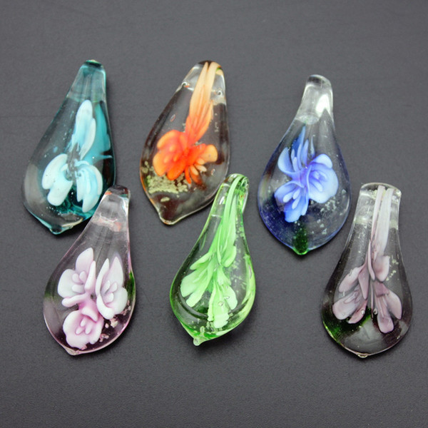 Jewelry Wholesale 12pcs/lot Flower Noctilucent Lampwork Glass Pendants Drop Murano Glass Charms for Necklace Earrings Jewelry Findings MC28