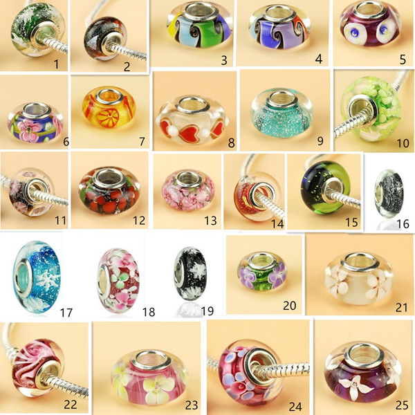 the newest25 kinds real pure Silver worklamp glass Fascinating Faceted Murano lampwo Beads Fit Europe Jewelry Charm DIY Bracelets & pendants