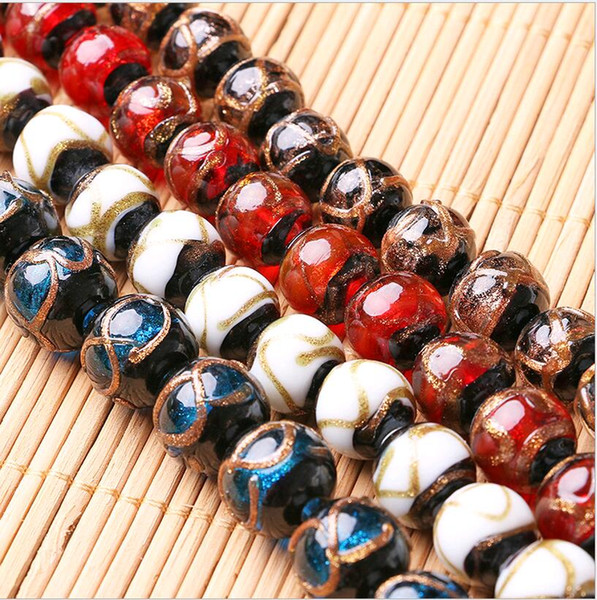 Handmade 14mm 16mm Round Stone Beads for Bracelet Necklace Gold Sand Patterns Vintage Lampwork glass Beads China for Sale