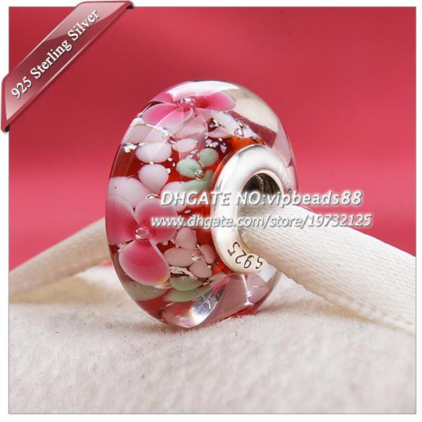 S925 Sterling Silver Handmade jewelry Garden Murano Glass Beads Fit European DIY pandora Charm Bracelets & Necklace 326