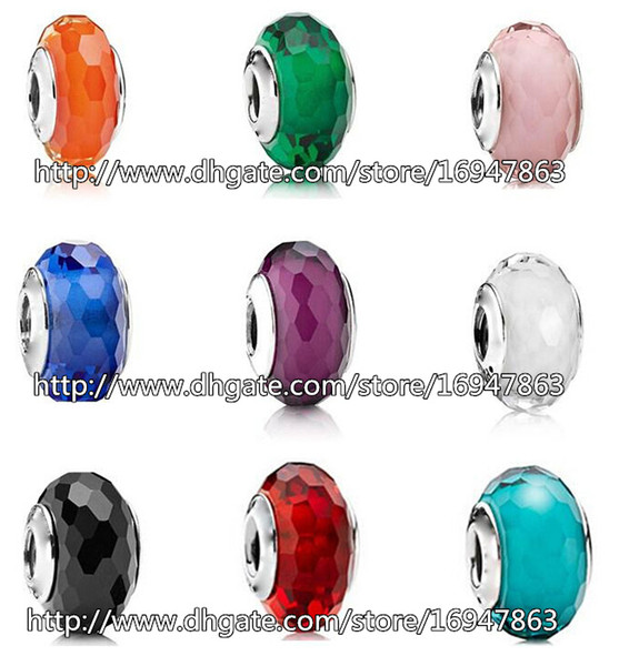 9pcs 925 Sterling Silver Fascinating Faceted Murano Glass Beads Fit European Style Pandora Charm Jewelry Bracelets & Necklaces