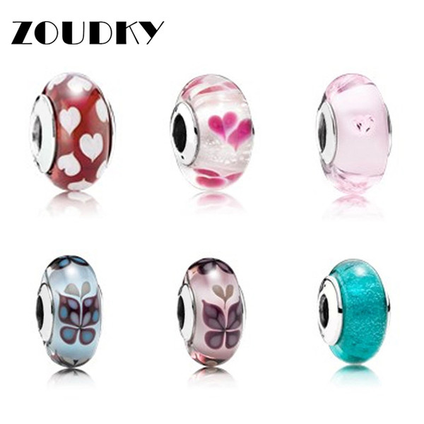 ZOUDKY 100% 925 Sterling Silver butterfly Murano Glass Beads Fit Bracelet DIY bracelet Authentic Charm beads Factory wholesale