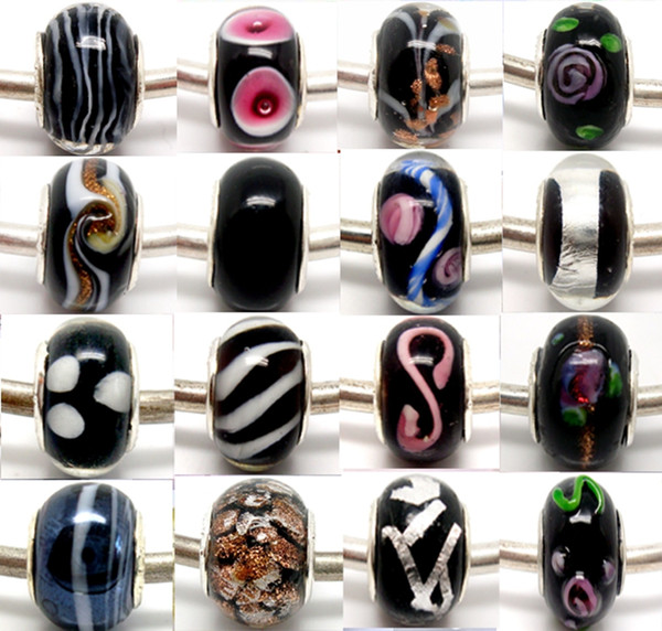 100pcs mixed Black Murano Glass Beads for Jewelry Making Loose Lampwork Charm DIY Silver core Beads for Bracelet Wholesale in Bulk Low Price