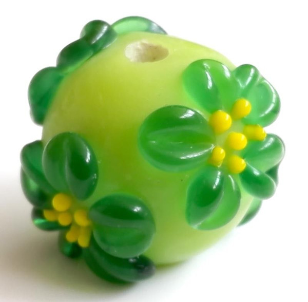 handmade Lampwork glass Beads green flower round 14mm*16mm