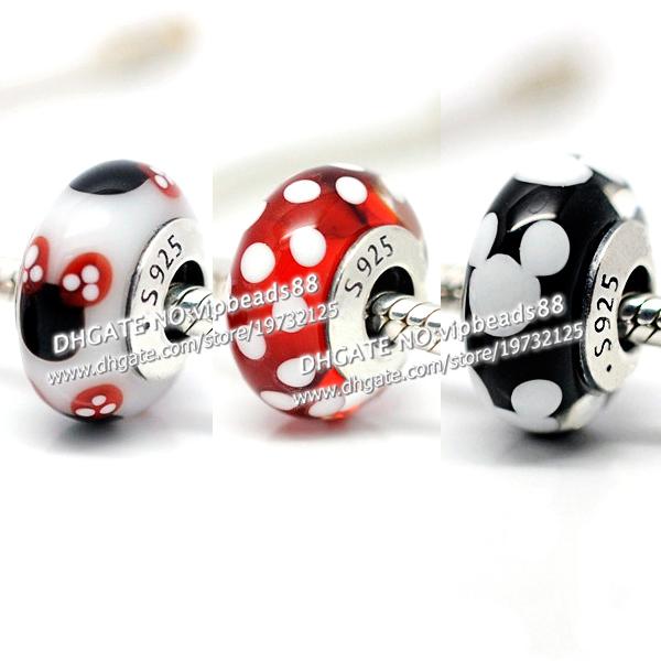 NEW 3pcs S925 Sterling Silver Black and white M-key charm Murano Glass Beads Fit European Jewel pandora Charm Bracelets & Pendant