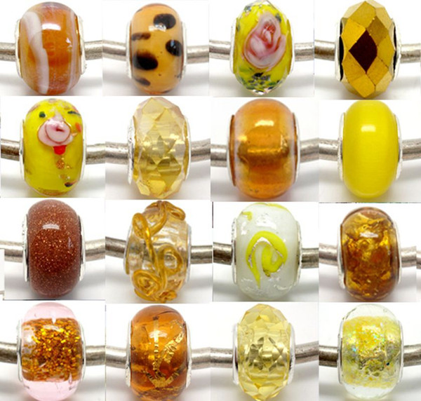 100pcs Yellow&Gold Murano Glass Silver Core Beads for Jewelry Making Loose Lampwork Charm DIY Beads for Bracelet Wholesale in Bulk Low Price