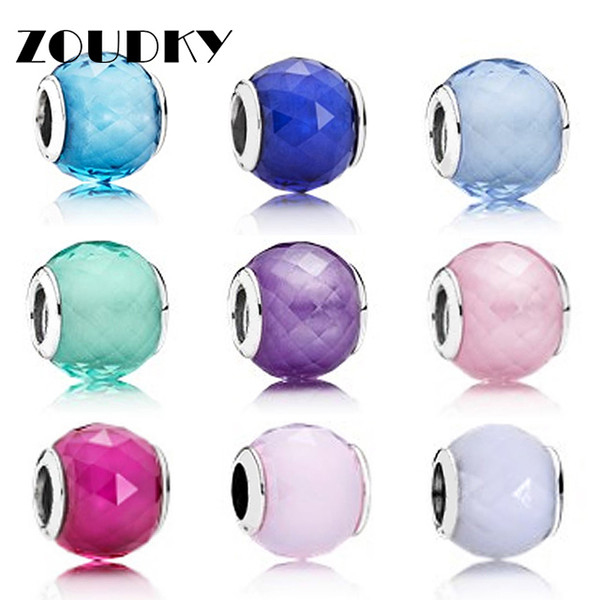 ZOUDKY Geometric Facets Solid color 925 Sterling Silver Charm Murano Glass Beads Fit Bracelet DIY bracelet Jewelry wholesale