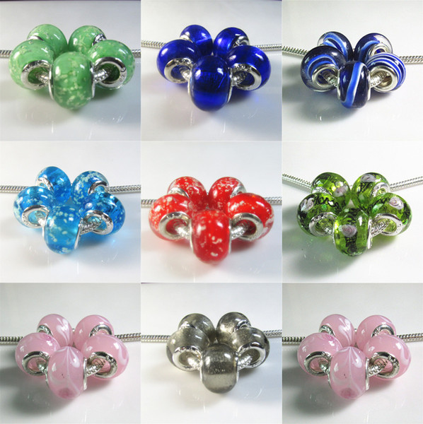 New 100pcs Lampwork Gaze Glaze Glass Beads Murano Bead Silver core European Fashion Large Hole Beads Fit PAN Bracelet