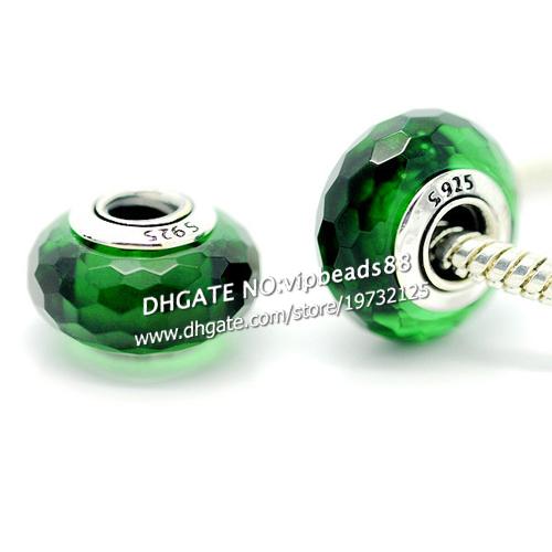 S925 Sterling Silver Fashion jewelry Forest green facaded Murano Glass Beads Fit European DIY pandora Charm Bracelets & Necklace