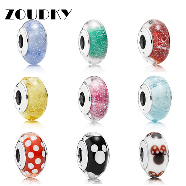 ZOUDKY 925 Sterling Silver Murano MI mouse Starry sky Crystal Glass Beads Fit Original Bracelet DIY bracelet Jewelry wholesale