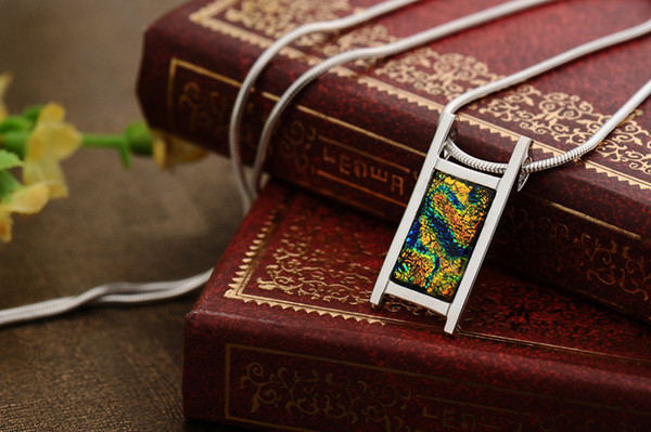 New Fashion Fancy Dichroic Glass Pendant In Assorted Colors with S925 silver for women jewelry free shipping