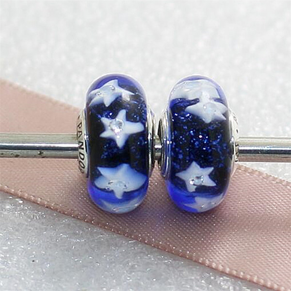 10pcs Winter NEW Starry Night Sky Clear CZ Murano Glass Charm Bead S925 Sterling silver Fit European Pandora Women jewelry Charm Bracele