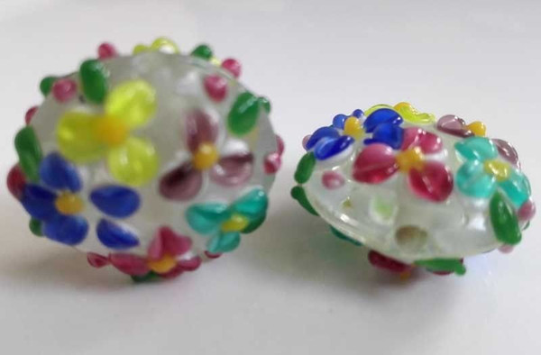 handmade Lampwork glass Oblate beads multi-color flower 14mm*20mm