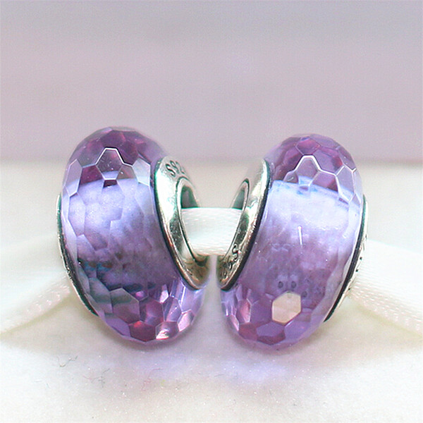 2pcs 925 Sterling Silver Thread Lampwork Light Purple Fascinating Murano Glass Beads Fit European Pandora DIY Bracelet Necklace-m18