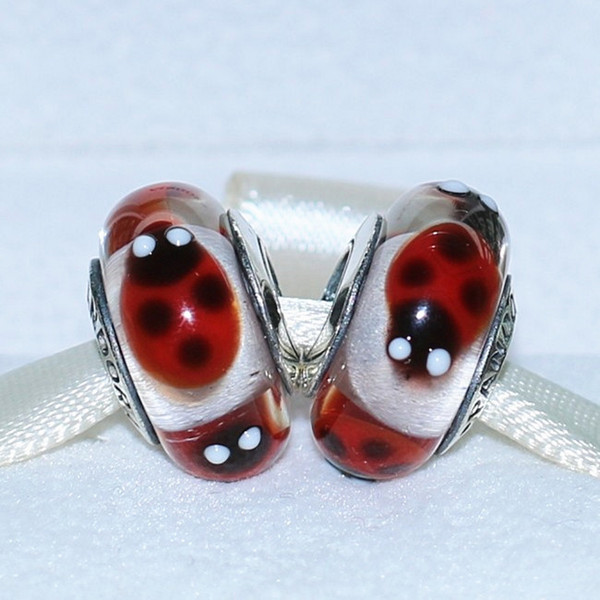 5pcs 925 Sterling Silver Loose Bead Red Ladybugs Murano Glass Charm Lampwork Bead Fit European Jewelry Bracelet Necklaces & Pendants