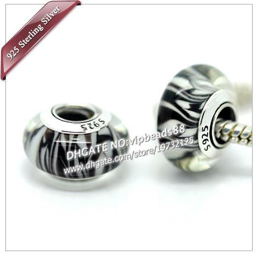 S925 Sterling Silver jewelry Brown zebra stripes Murano Glass charms Beads Fit European pandora DIY Bracelets & Necklace