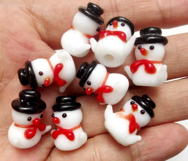 Handmade Lampwork glass Beads lovely christmas snowman 18mm*10mm small hole (3mm) Diy bracelet charms