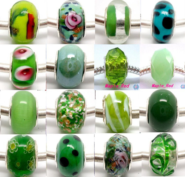 100pcs Green 925 Sivler core Murano Glass Beads for Jewelry Making Loose Lampwork Charms DIY Beads for Bracelet Wholesale in Bulk Low Price