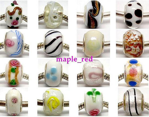 100pcs Mix White Sivler core Murano Glass Beads for Jewelry Making Loose Lampwork Charms DIY Beads for Bracelet Wholesale in Bulk Low Price