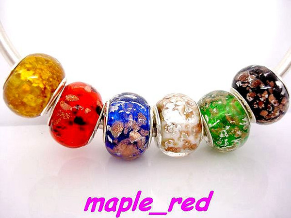 50PCS mixed Fashion Silver & Gold FBeads Foil Lampwork Glass Charms DIY Beads for Bracelet Wholesale in Bulk Low Price