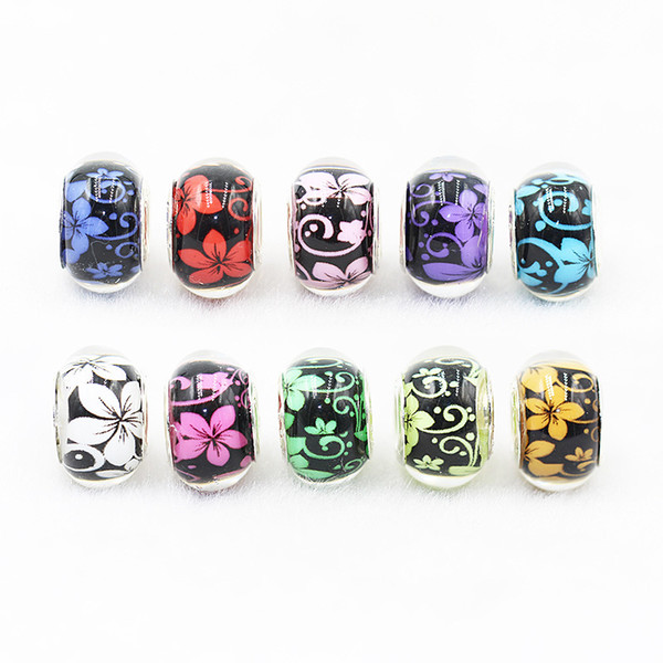 Lampwork Glass Charm Loose Beads Style Fit Pandorx Bracelets Alloy Big Hole Beads for Bangles European Jewelry Accessories DHL