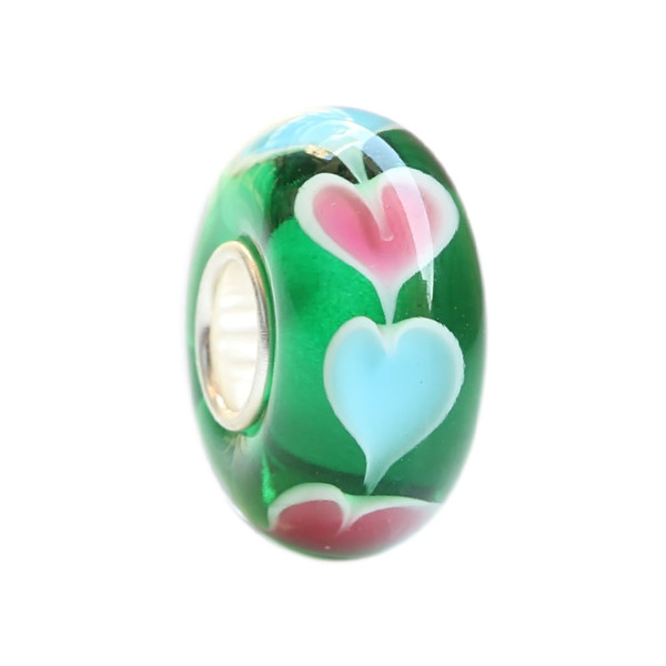 New Fashion 925 Sterling Silver Charm Loose Murano Glass Bead Romance Love Hearts Clear Green For 3mm Thick European Bracelet