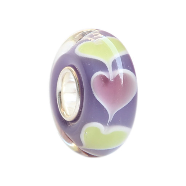 New Fashion 925 Sterling Silver Charm Loose Murano Glass Bead Romance Love Hearts Lavender Purple For 3mm Thick European Bracelet