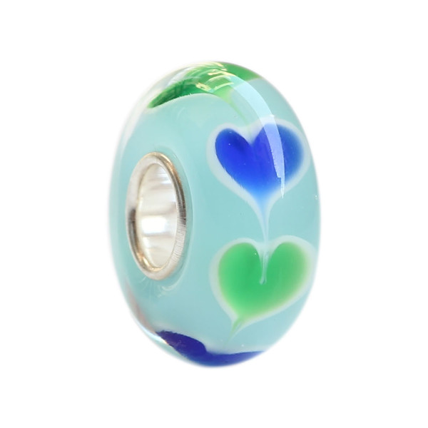 New Fashion 925 Sterling Silver Charm Loose Murano Glass Bead Romance Love Hearts Baby Blue For 3mm Thick European Bracelet