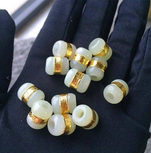 Gold inlaid jade and Tian Yu Road Road pass pendant white jade transfer beads DIY loose beads free shipping f8