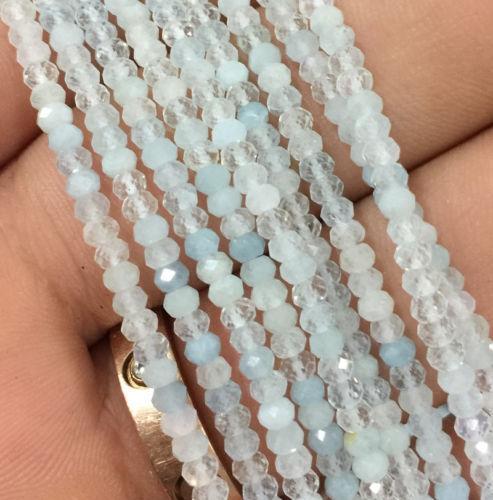 2x3mm Natural Aquamarine Rondelle Faceted Beads For Jewelry Making Strand 15 ''