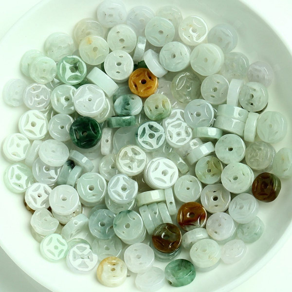 100 pcs Natural Grade A Jade Pendant DIY Lucky Coin Loose Jadeite Bead (Wholesale)