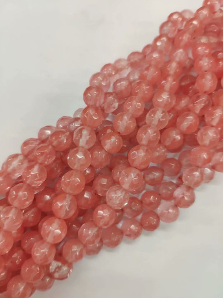 8mm Natural Facted watermelon red jade Round Gemstone Loose Beads 15