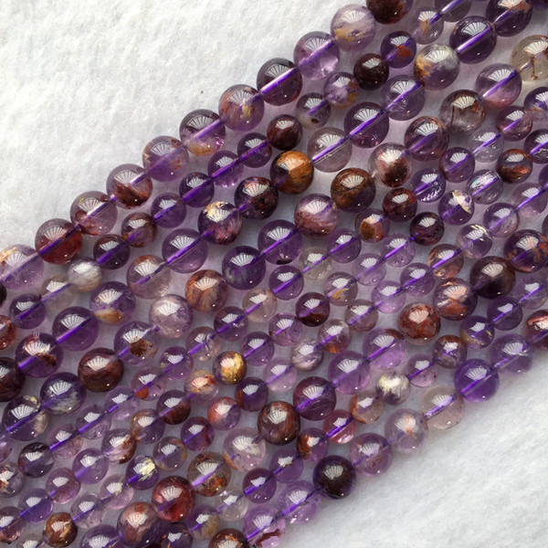 Natural Genuine Clear Purple Red Chlorite Phantom Quartz Crystal Round Loose Beads 6mm 8mm 10mm 12mm 15.5