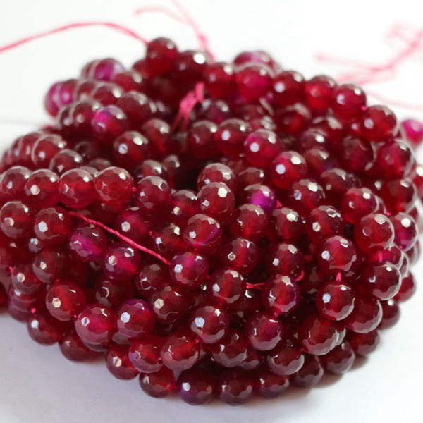 beautiful 8mm Brazil Faceted Red Ruby Round Loose Beads 15inches