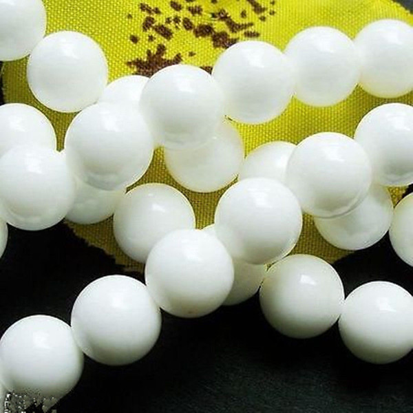 6mm White Round Jade Gemstone Hematite Loose Beads 15''