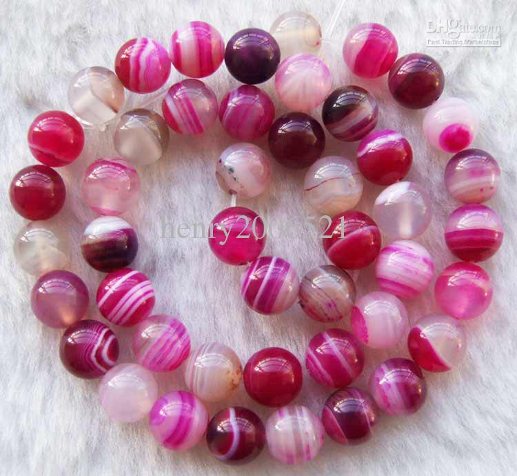 DIY semi-finished products Pink Veins Agate Round Shape Beads 8mm 15inches