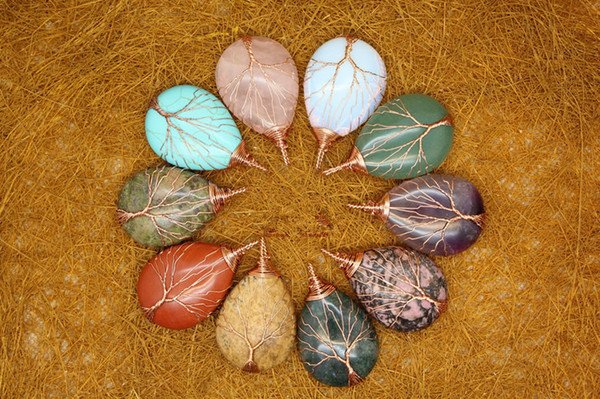 Free ShippingNatural crystal winding powder crystal stone pendant drop - shaped ornaments pendant jewelry