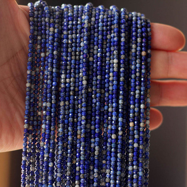 1 Strand Natural Stone Blue Lapis Lazuli Beads 3mm Faceted Loose Spacer Charm Beads for DIY Bracelets Necklace Jewelry Making