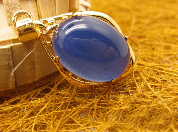24K gold silver natural blue agate green agate pendant European and American fashion