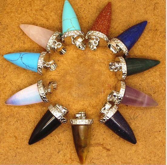 promotion ! wholesale 10Pcs Natural mixture gemstone Stone Divination Reiki Healing Bead Pendulum Pendant Natural Quartz 9x58mm