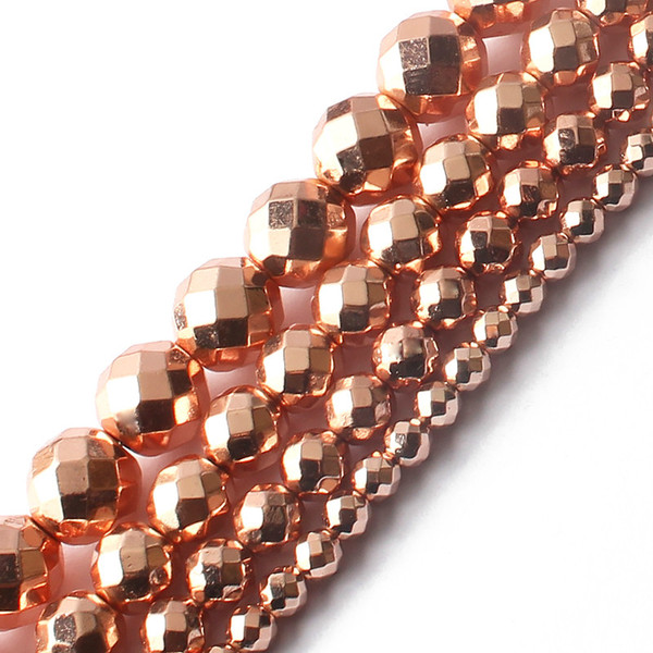 8mm Natural Stone Beads Faceted Rose Gold Hematite Round Loose Beads For Jewelry Making 15 inches 4/6/8/10mm Diy Jewelry