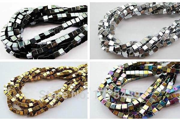 8mm 98pcs/lot coated natural stone hematite cube square loose spacer beads Black/Gold/Silver/Rainbow 4mm